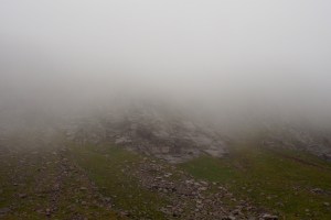 Clouds covering the climbing route